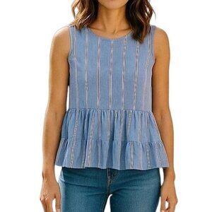 Vineyard Vines Peplum Top Women Size S Nicholls Striped Pullover Back Tie Blouse